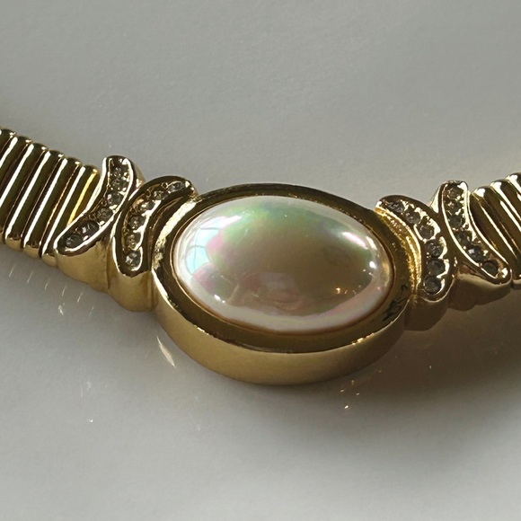 Christian Dior Vintage 1980s Omega Flex Collar Necklace Pearl Crystals Choker - Picture 5 of 10